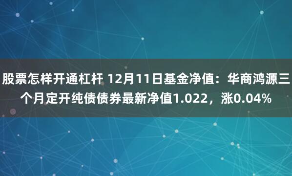 股票怎样开通杠杆 12月11日基金净值：华商鸿源三个月定开纯债债券最新净值1.022，涨0.04%