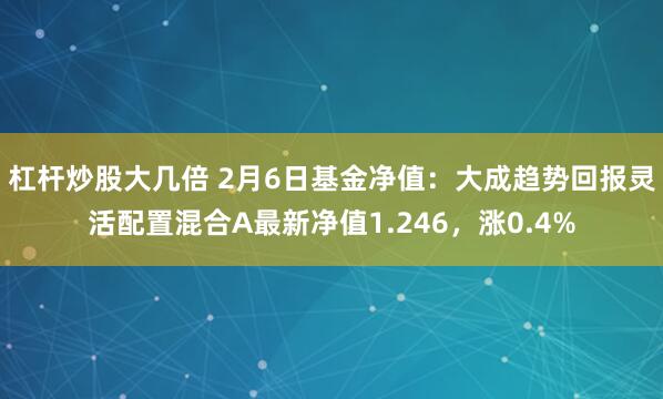 杠杆炒股大几倍 2月6日基金净值：大成趋势回报灵活配置混合A最新净值1.246，涨0.4%